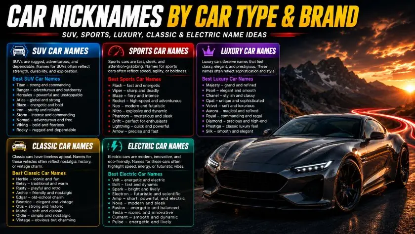 vehicle names by car type