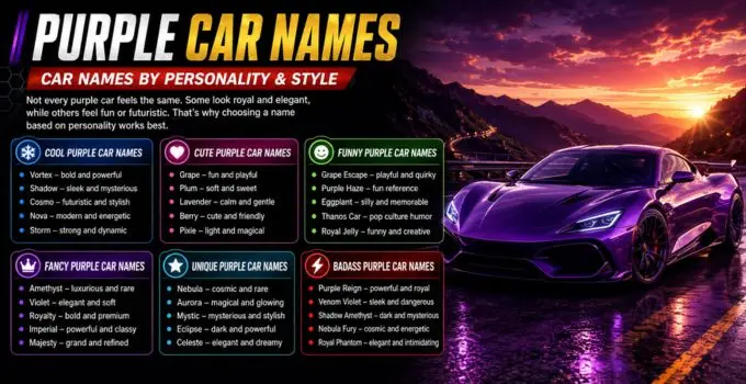Purple Car Names: 150+ Cool, Cute, Funny & Unique Ideas